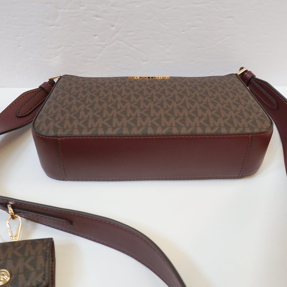 Michael Kors Jet Set Travel Small Crossbody Bag Tech Attached MK Brown Merlot - Picture 6 of 10